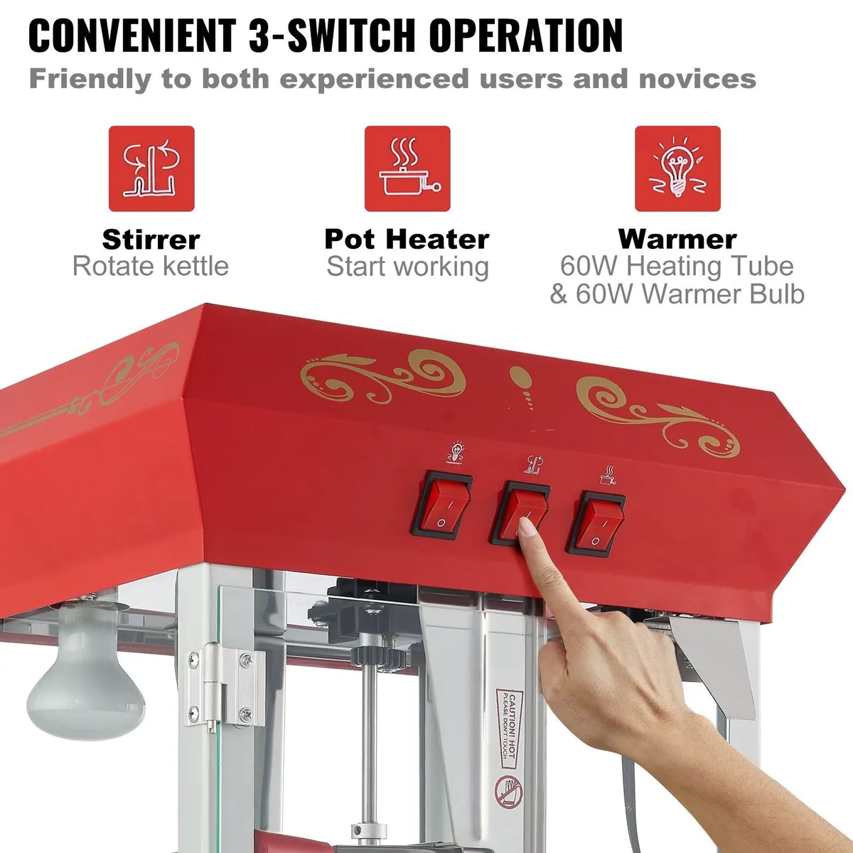 850W Popcorn Maker with Cart - Red - Image 3