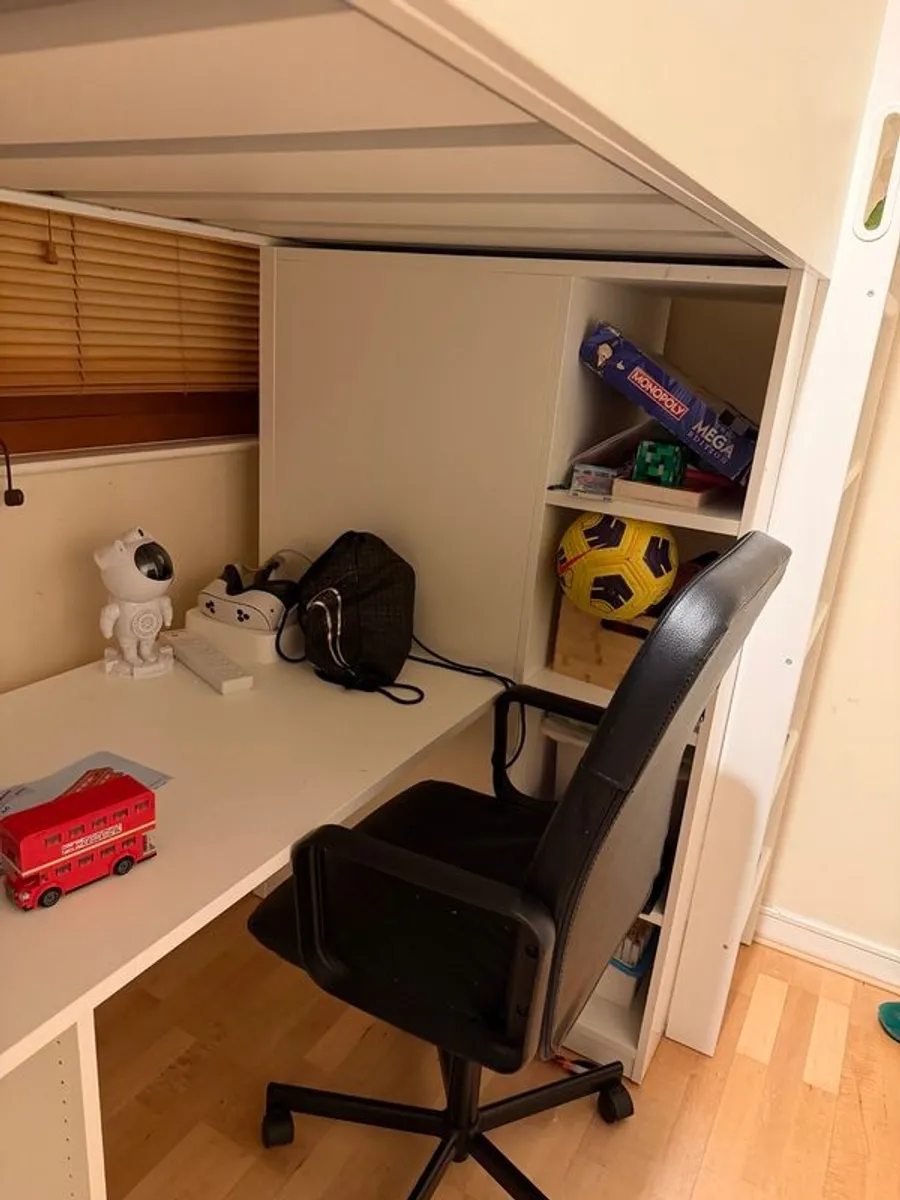 FREE White loft bed with integrated desk and shelving - Image 2