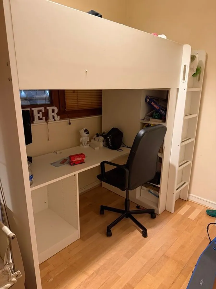 FREE White loft bed with integrated desk and shelving - Image 1