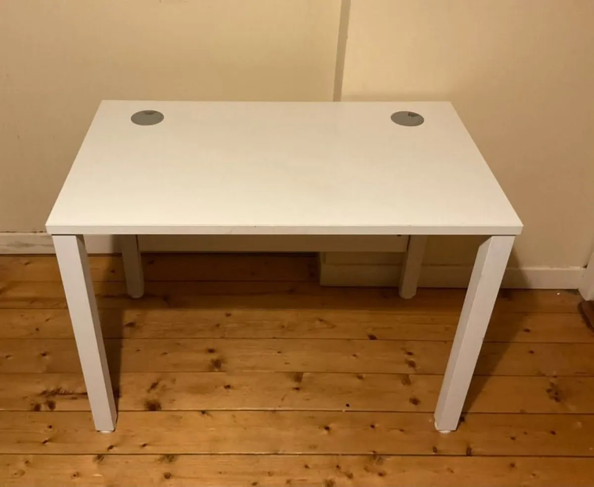 Modern White Solid Wood Desk with Metal Legs - Image 1
