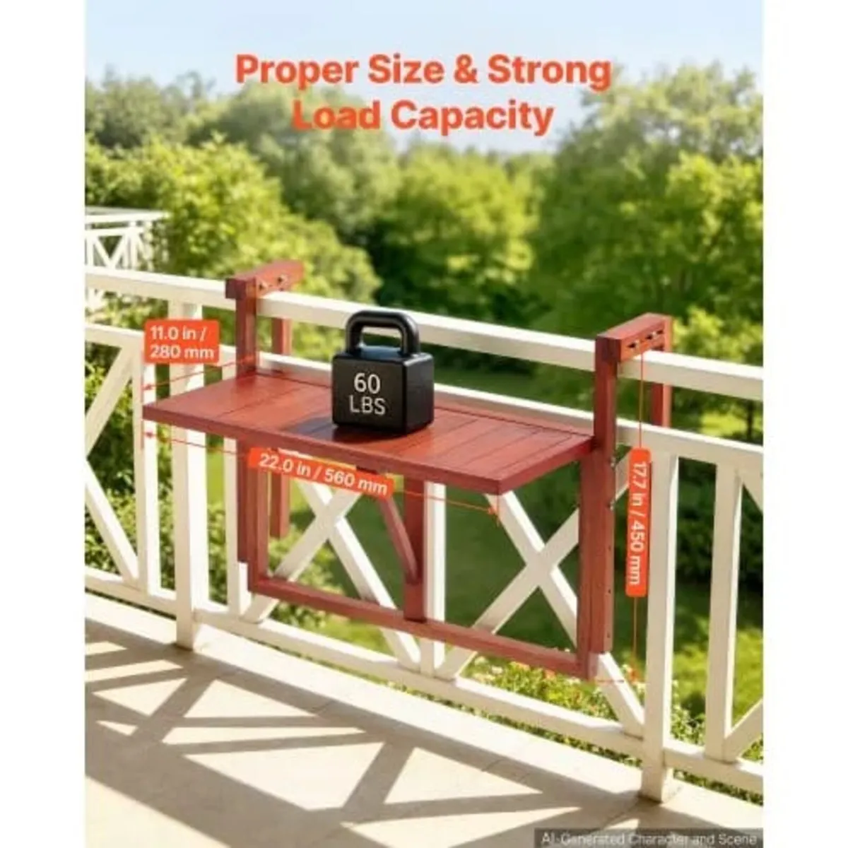 Balcony Hanging Table 560 x 280 mm 27 kg Folding R - Image 2