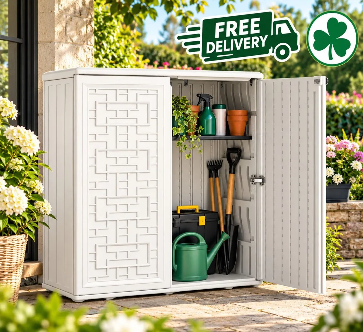 Outdoor Resin Storage Cabinet White Waterproof - Image 1