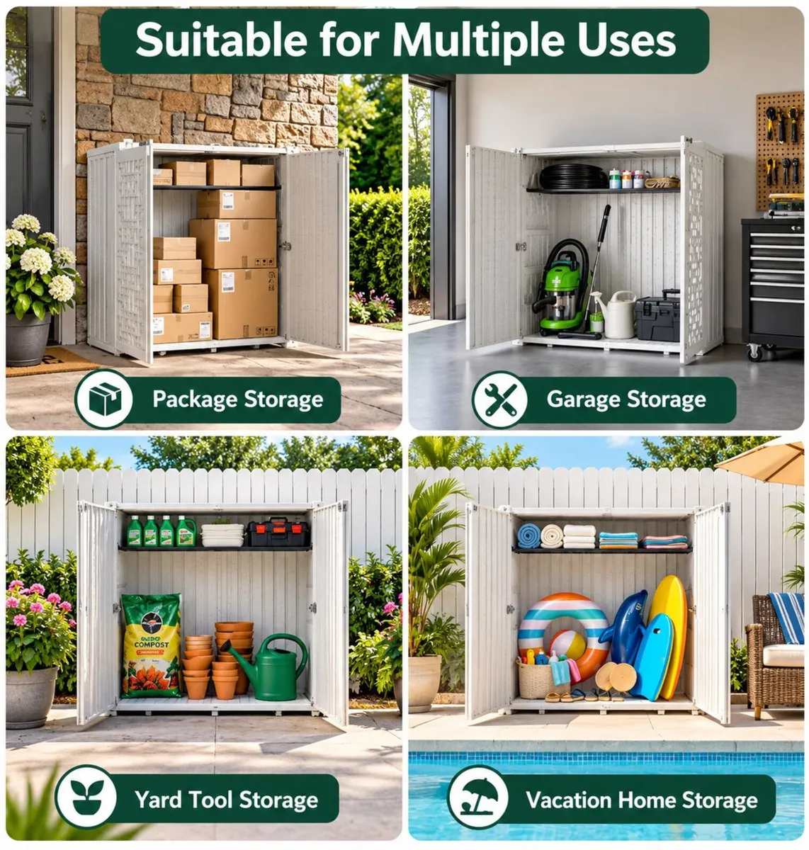 Outdoor Resin Storage Cabinet White Waterproof - Image 3