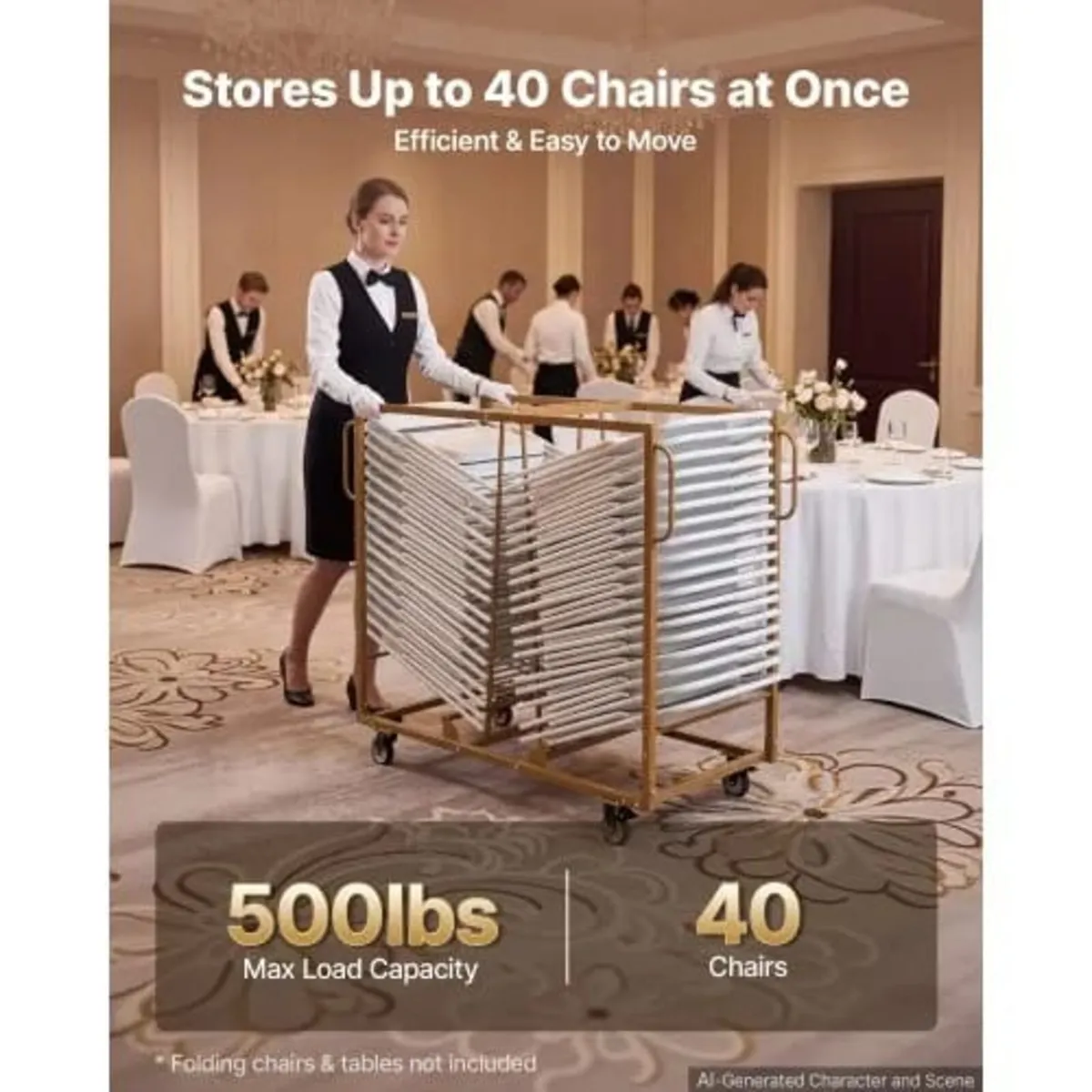 Folding Chair Cart 226.8kg Capacity for 40 Chairs - Image 2