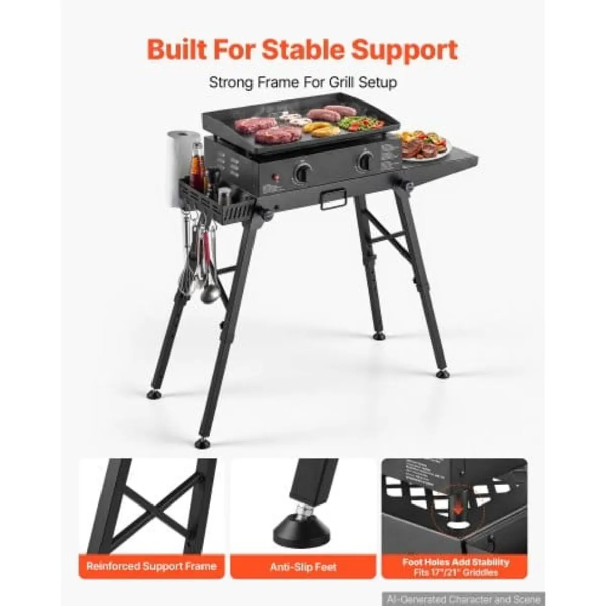 Folding Grill Table 104x30 cm Camping Griddle Stan - Image 2