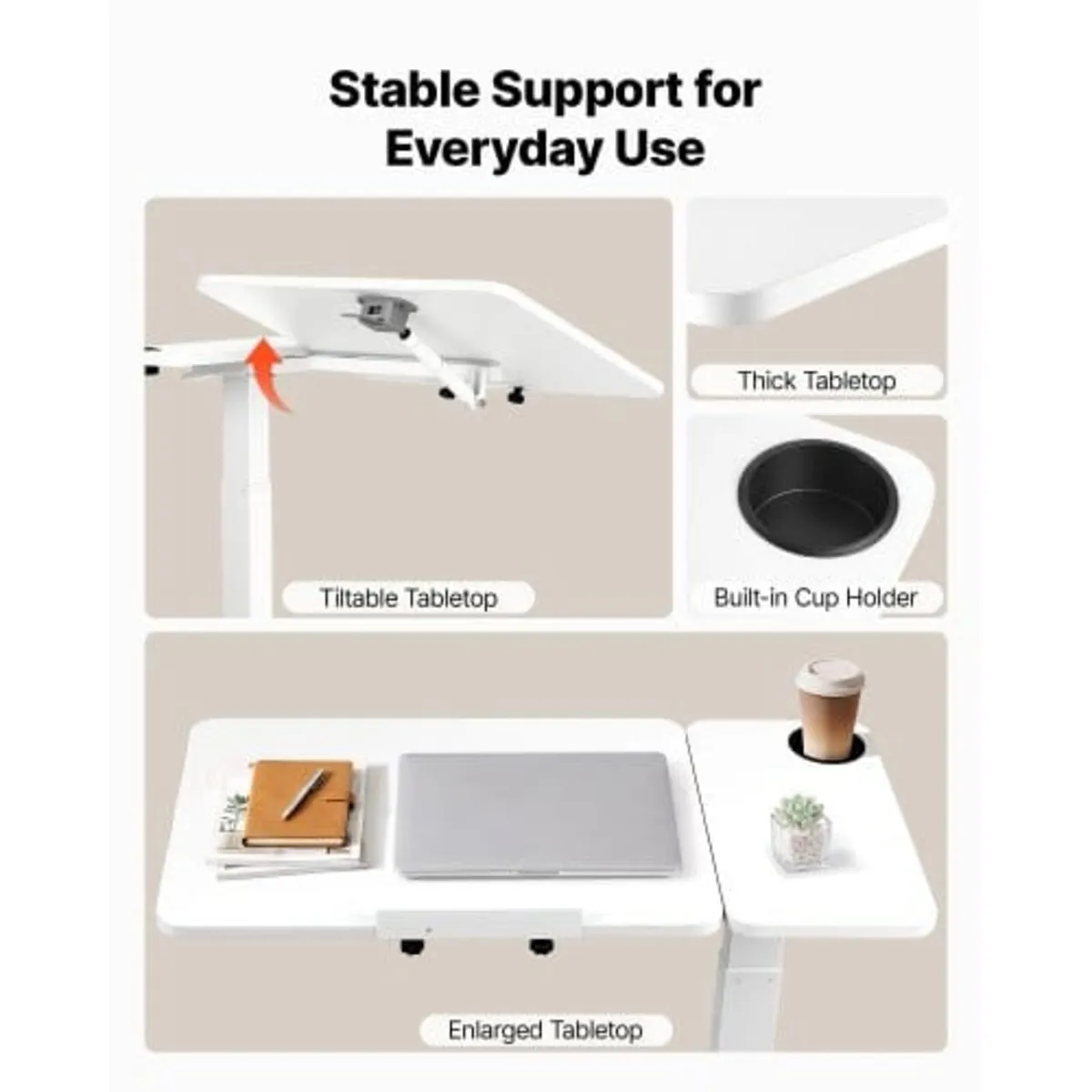 Overbed Table 800 x 400 mm Mobile Bedside Table wi - Image 3