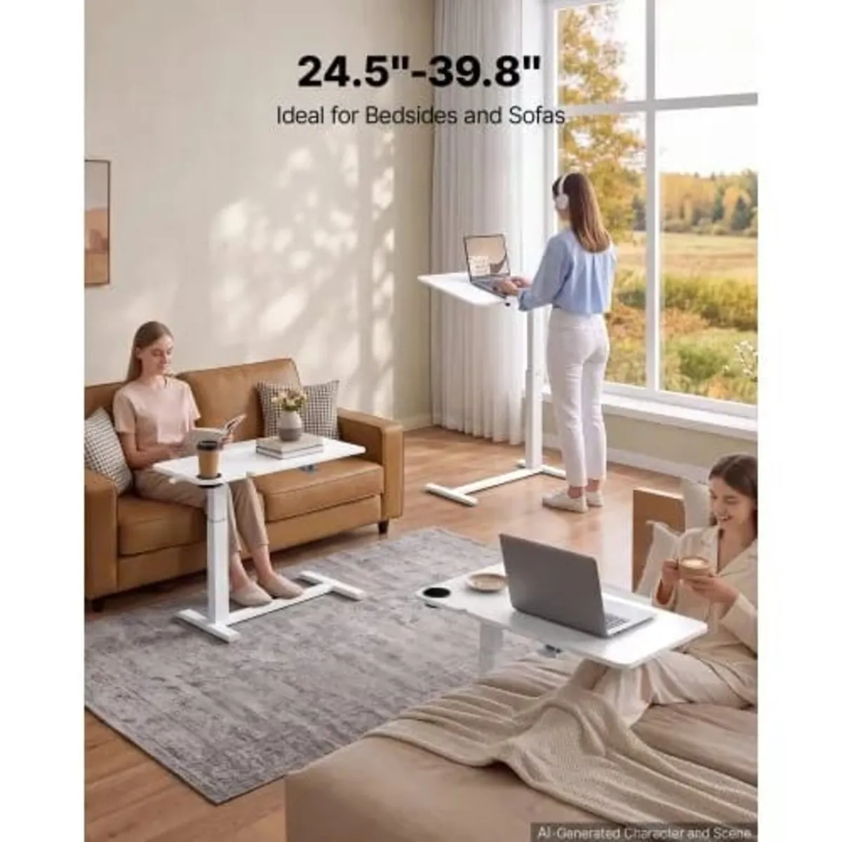 Overbed Table 800 x 400 mm Mobile Bedside Table wi - Image 4