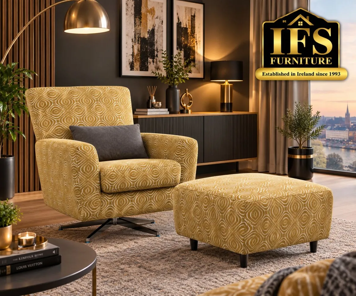 Stylish Swivel Armchairs/Footstools, cushions - Image 1