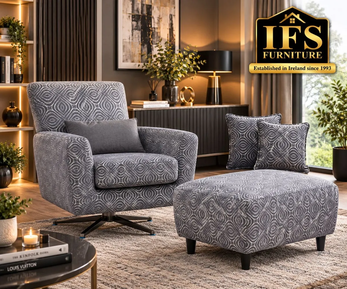 Stylish Swivel Armchairs/Footstools, cushions - Image 2