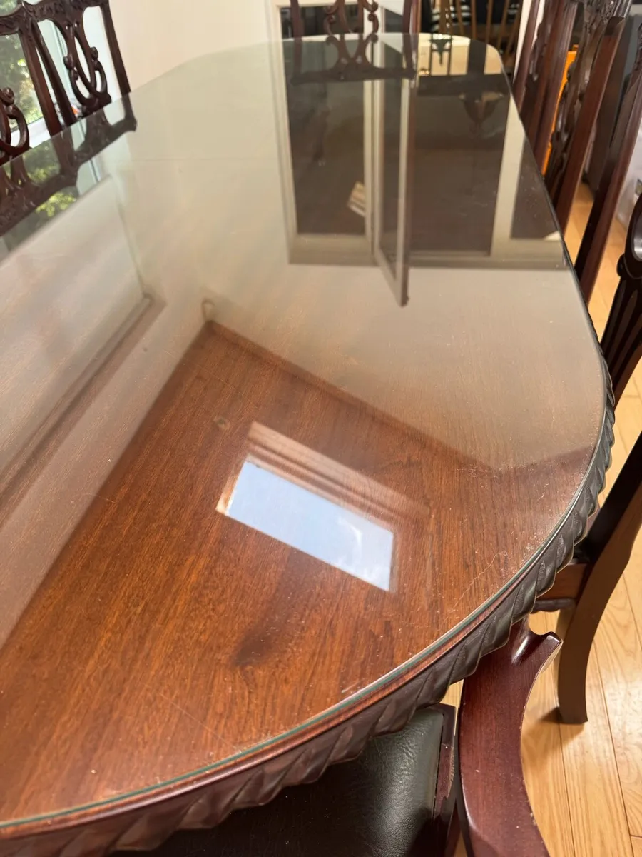 Brown antique dining tables and 8 chairs - Image 3