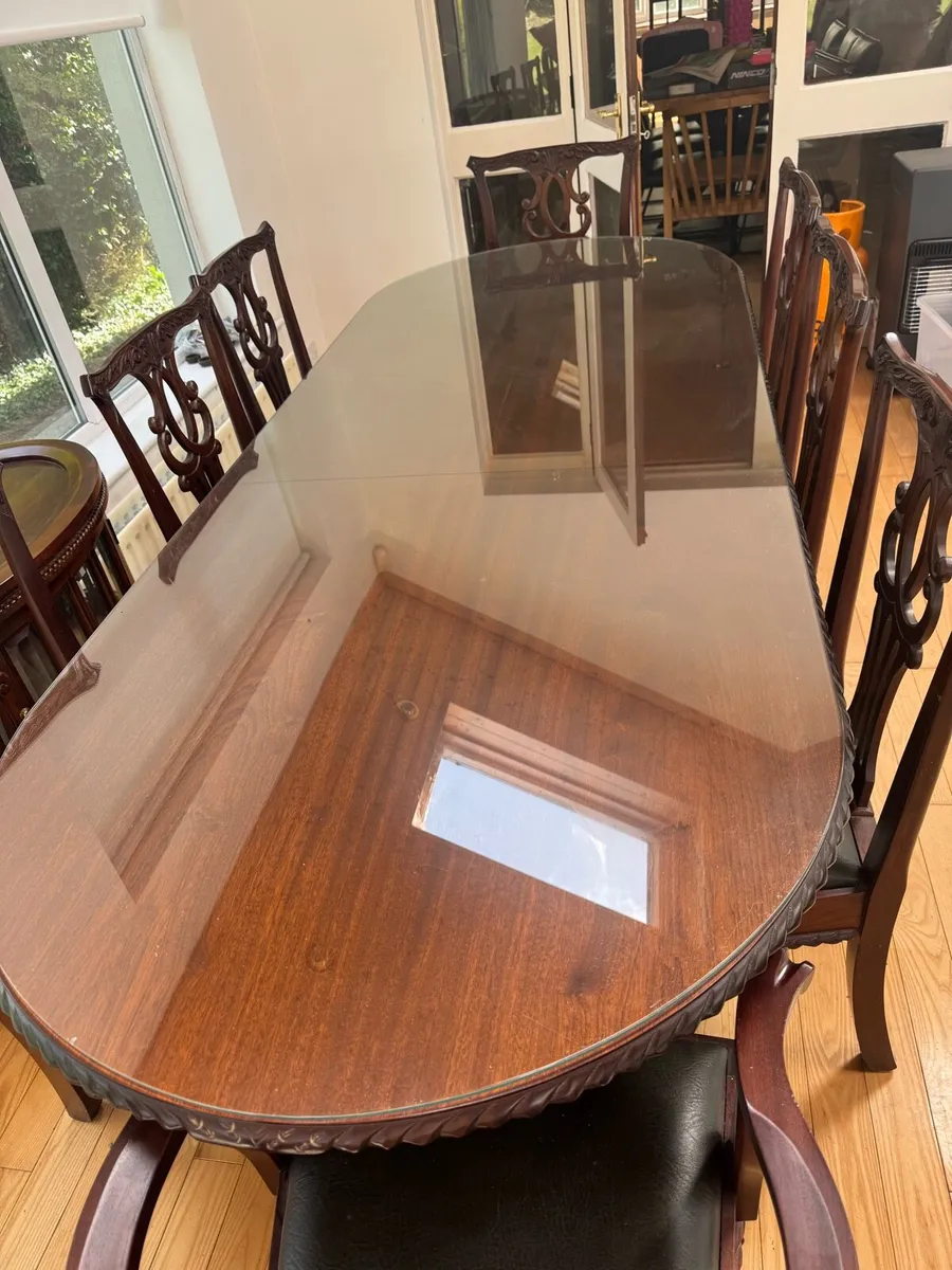 Brown antique dining tables and 8 chairs - Image 4