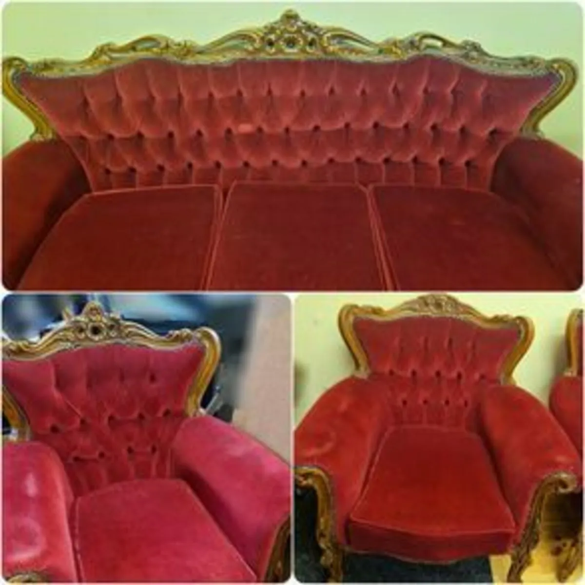 Vintage Red Velvet Revival Suite -Couch & 2 Chairs