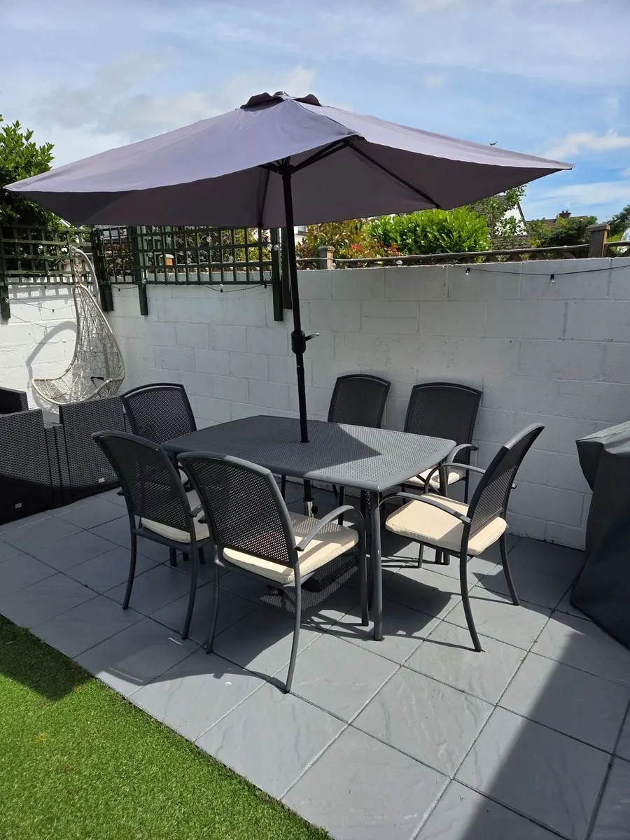Garden Table,6 Chairs,Umbrella and Stand - Image 1