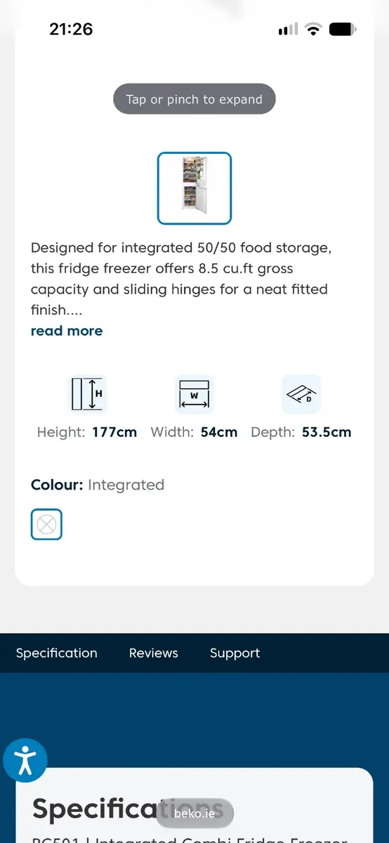 Beko Integrated fridge freezer - Image 1