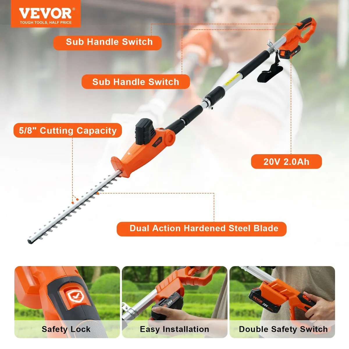 20V 18in Cordless Telescopic Hedge Trimmer - Image 2