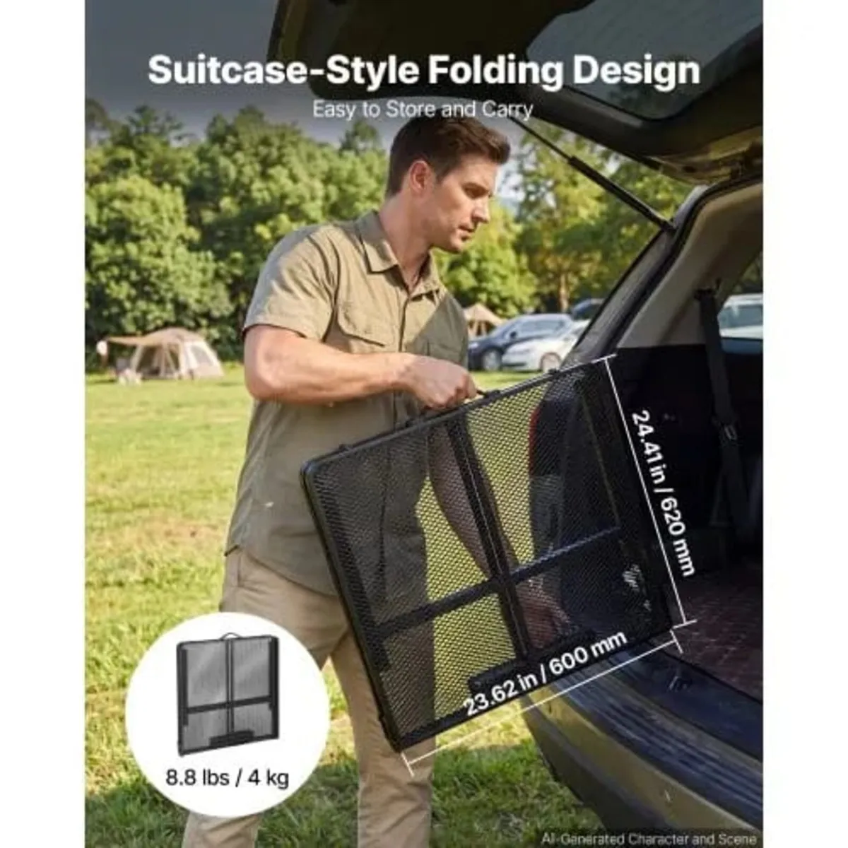 Folding Grill Table 120x60 cm Camping Tables 55 kg - Image 2