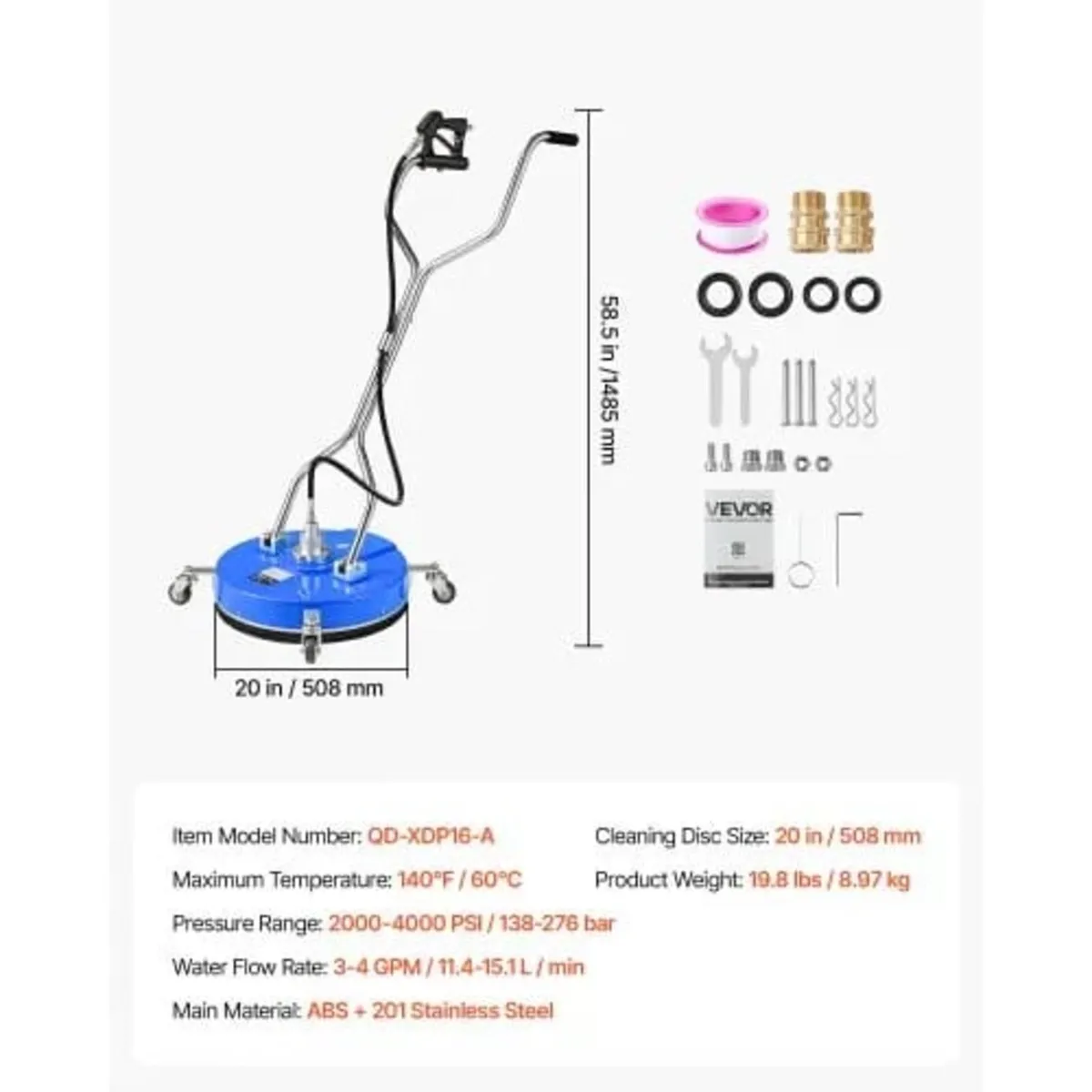 50.8 cm Pressure Washer Surface Cleaner with Wheel - Image 4