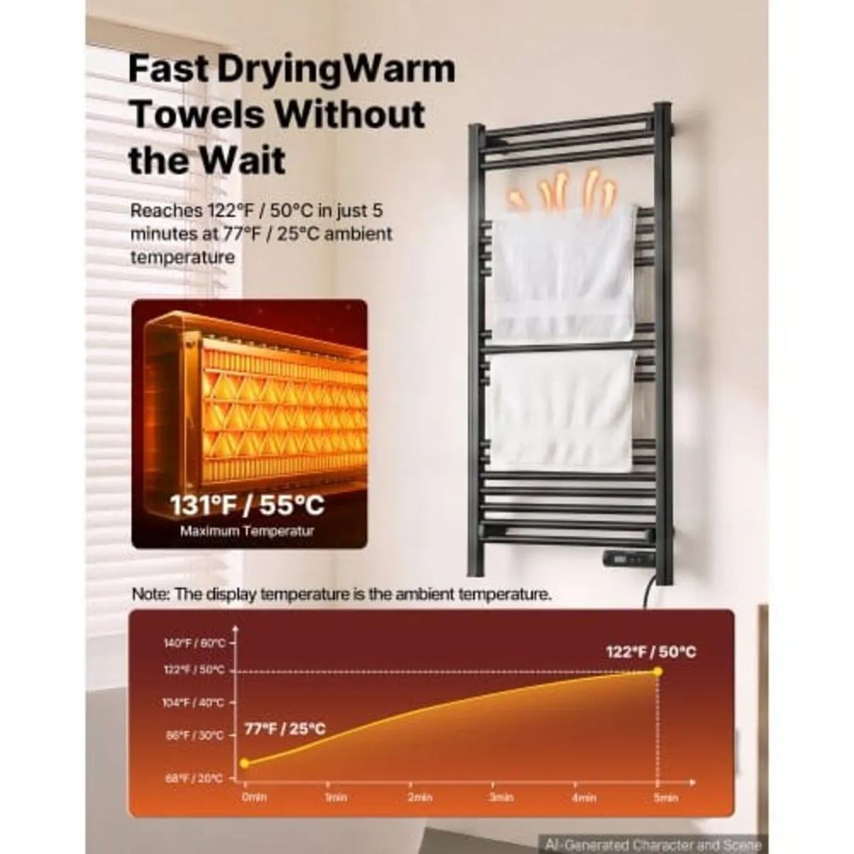 Heated Towel Warmer Rack for Bathroom Electric Wal - Image 3