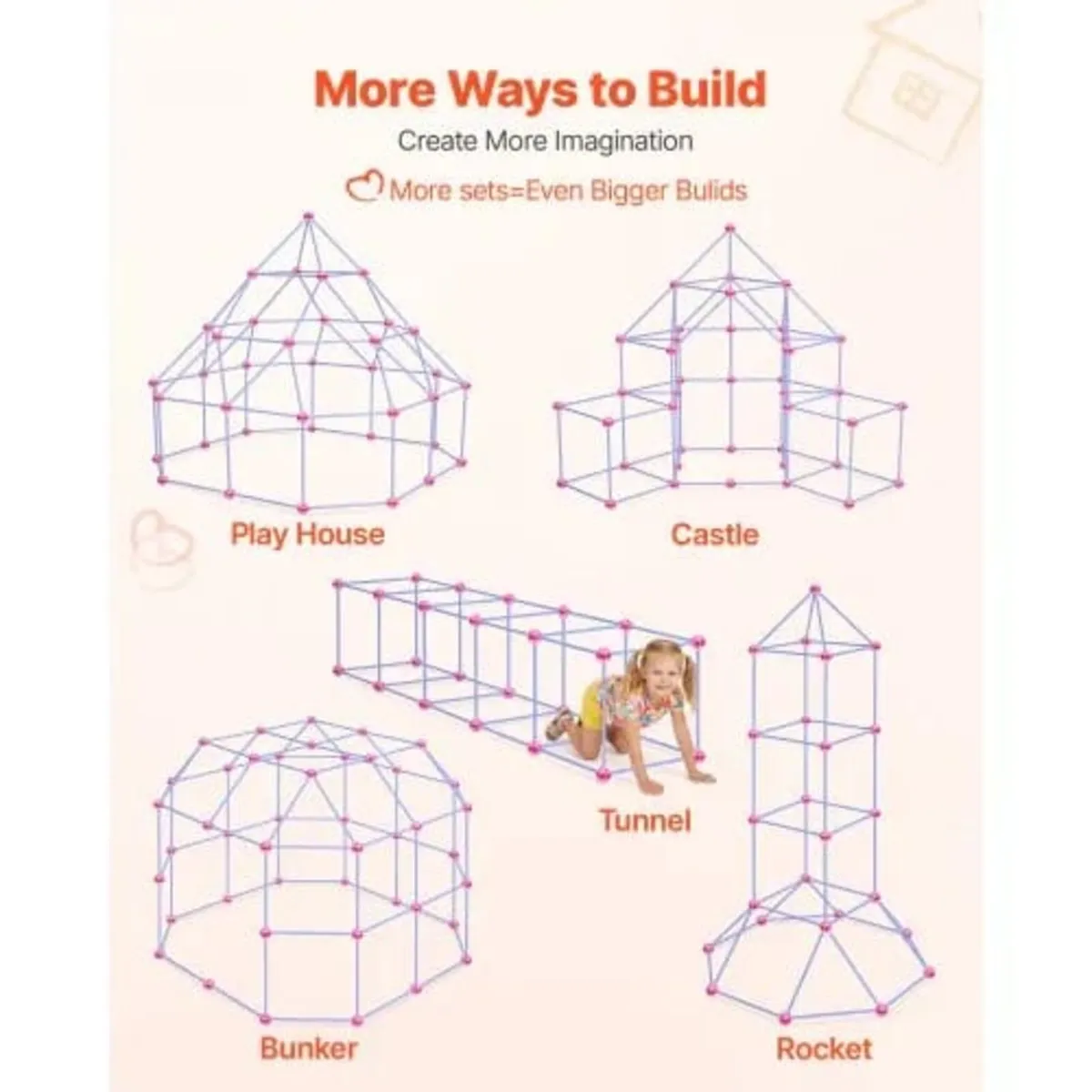 Fort Building Kit for Kids, 225 PCS Creative STEM - Image 2