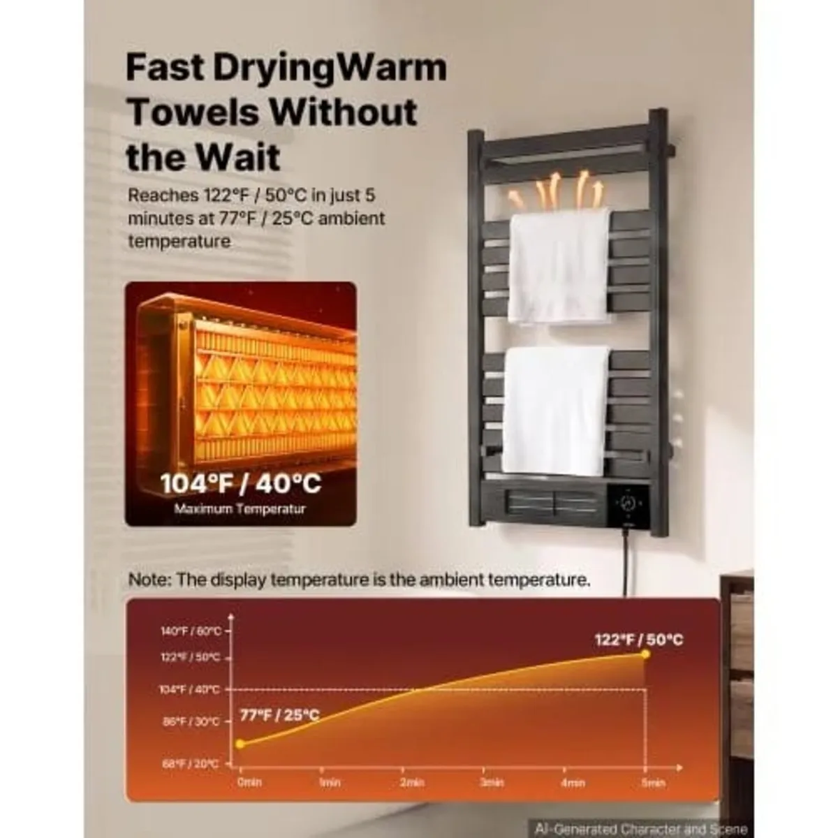 Heated Towel Warmer Rack for Bathroom Electric Wal - Image 3