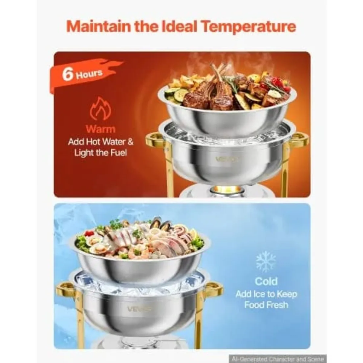 2 Packs Chafing Dishes for Buffet Set, 5.7L Stainl - Image 3