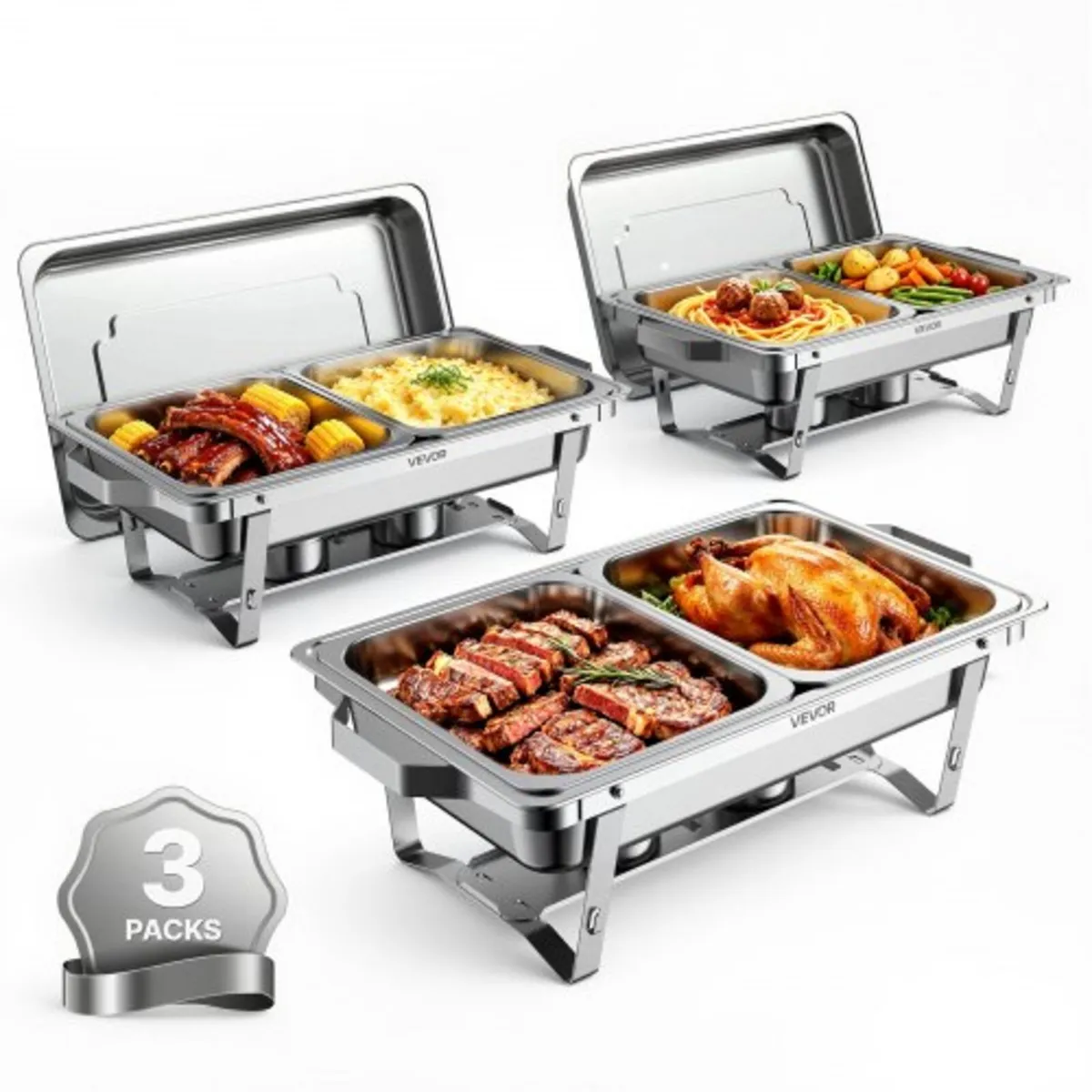 3 Packs Chafing Dishes for Buffet Set, 8.5L Stainl - Image 1