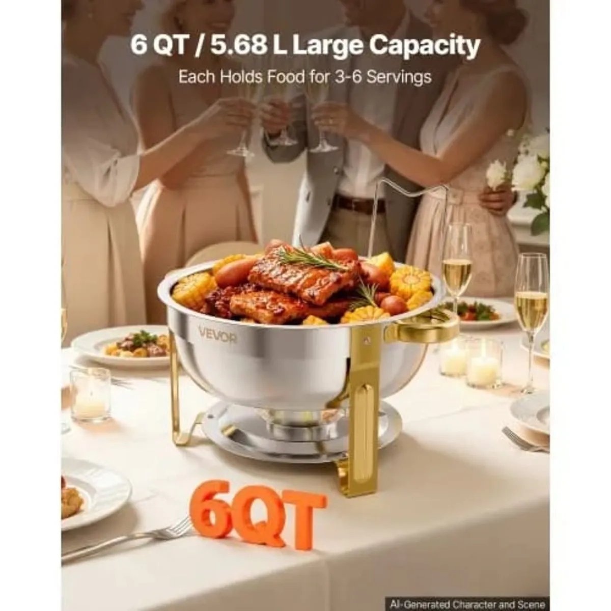 4 Packs Chafing Dishes for Buffet Set, 5.7L Stainl - Image 2