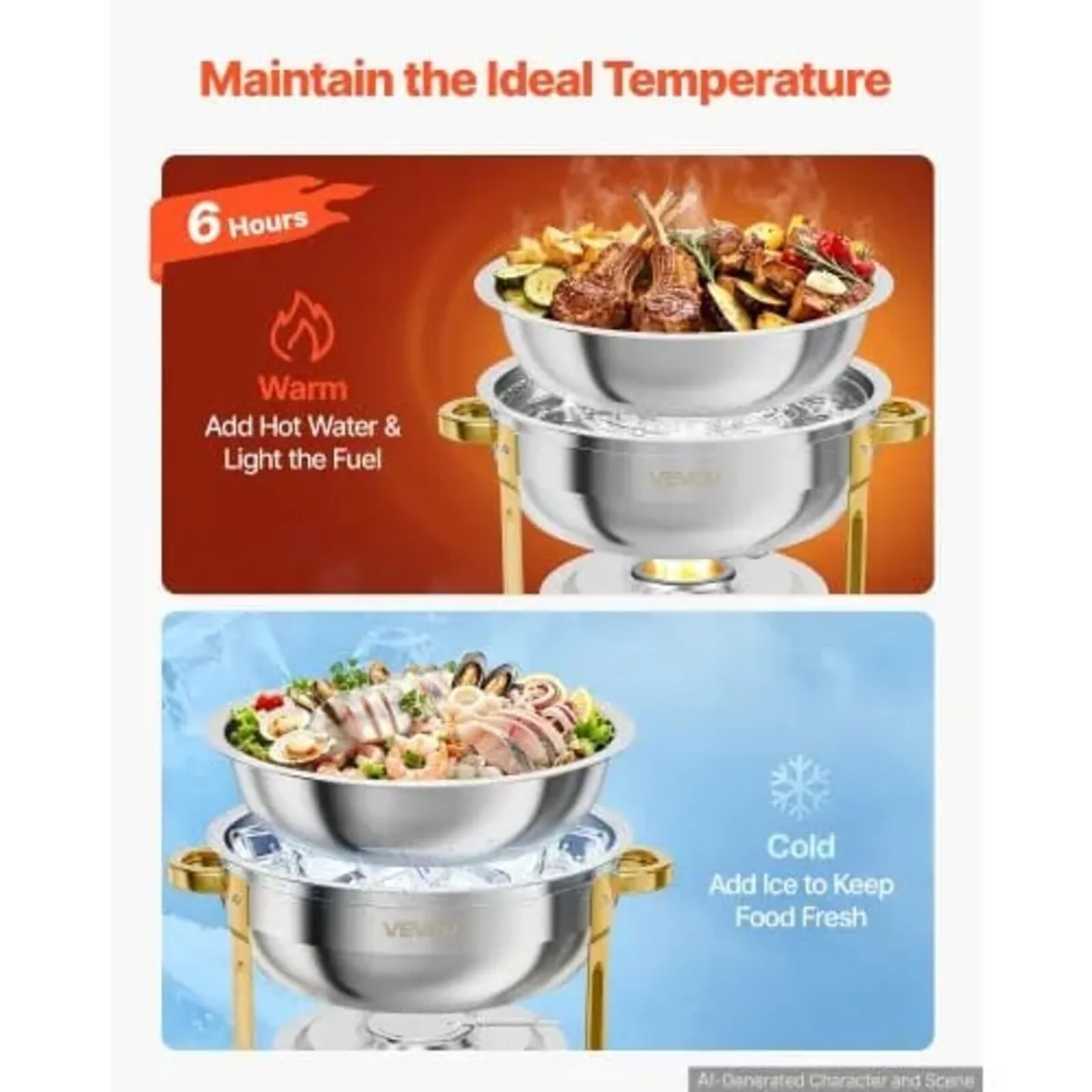 4 Packs Chafing Dishes for Buffet Set, 5.7L Stainl - Image 4