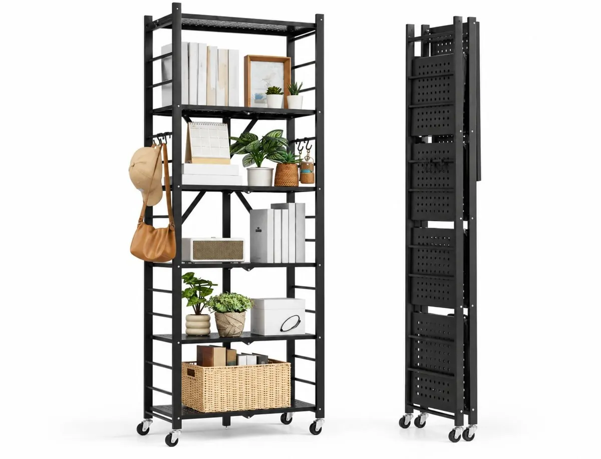6 Tier Foldable Metal Storage Shelving Unit Black - Image 3