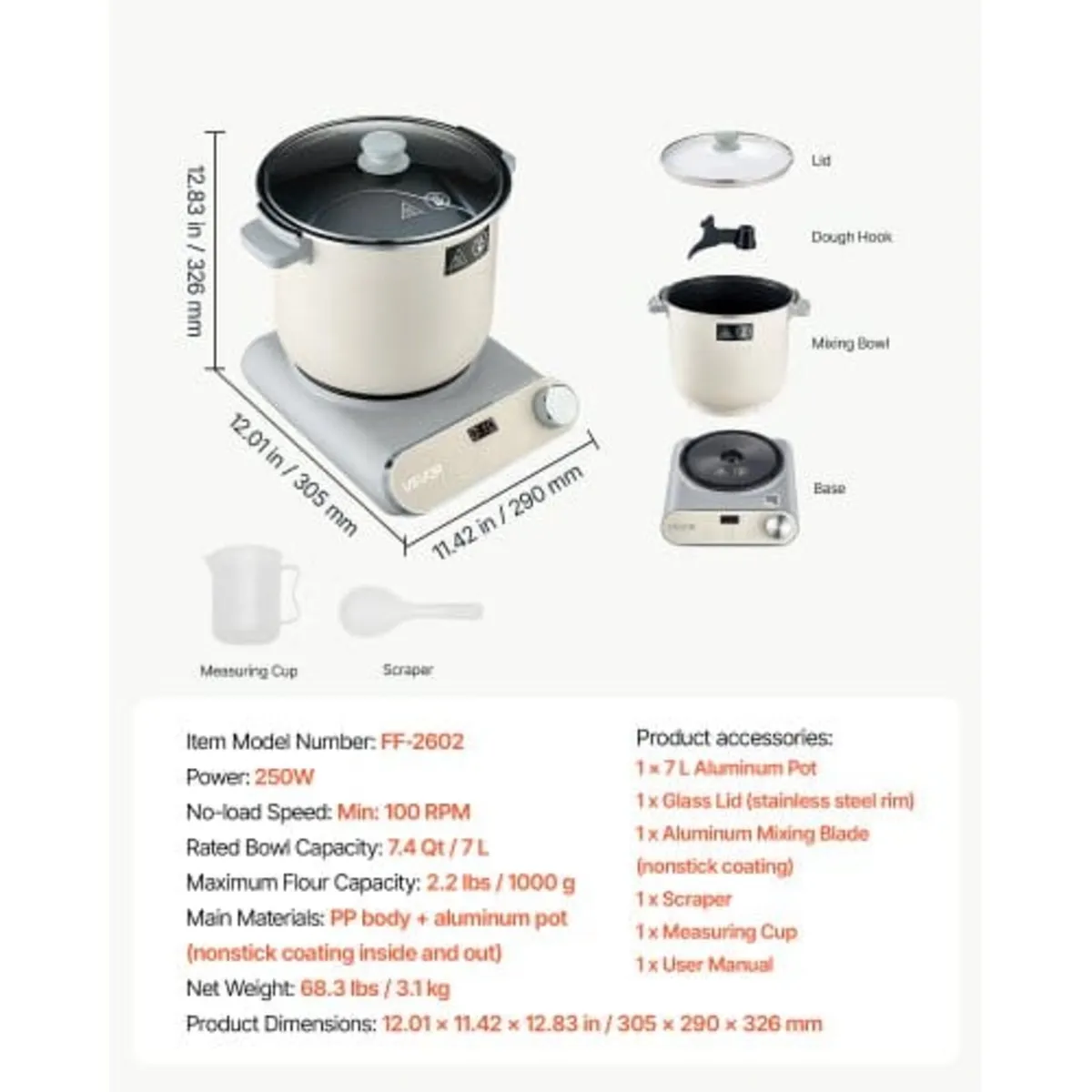 Dough Mixer 7L Electric Dough Food Maker with Ferm - Image 4