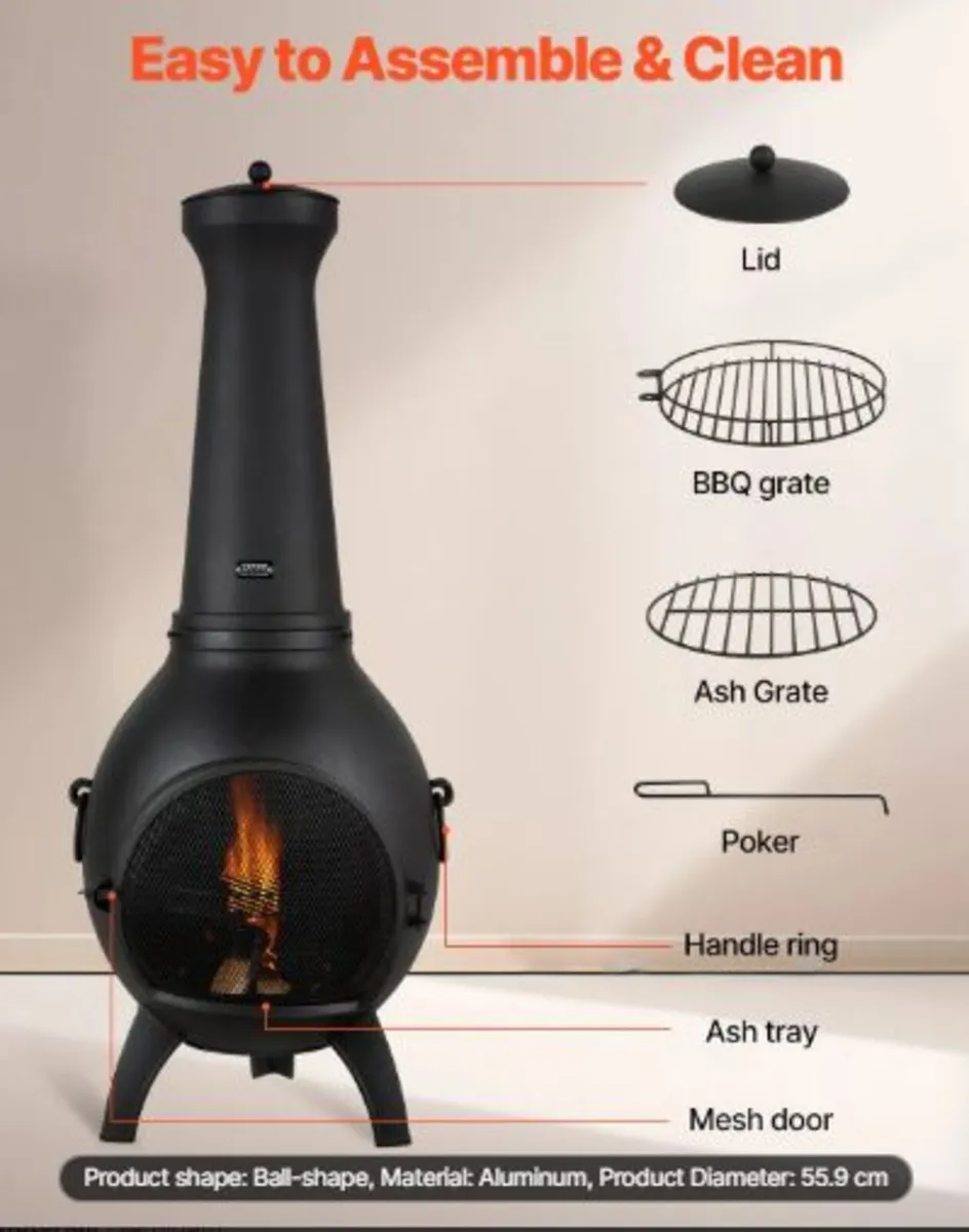 Chiminea, 22 Inch Outdoor Wood Burning Firepit, - Image 2