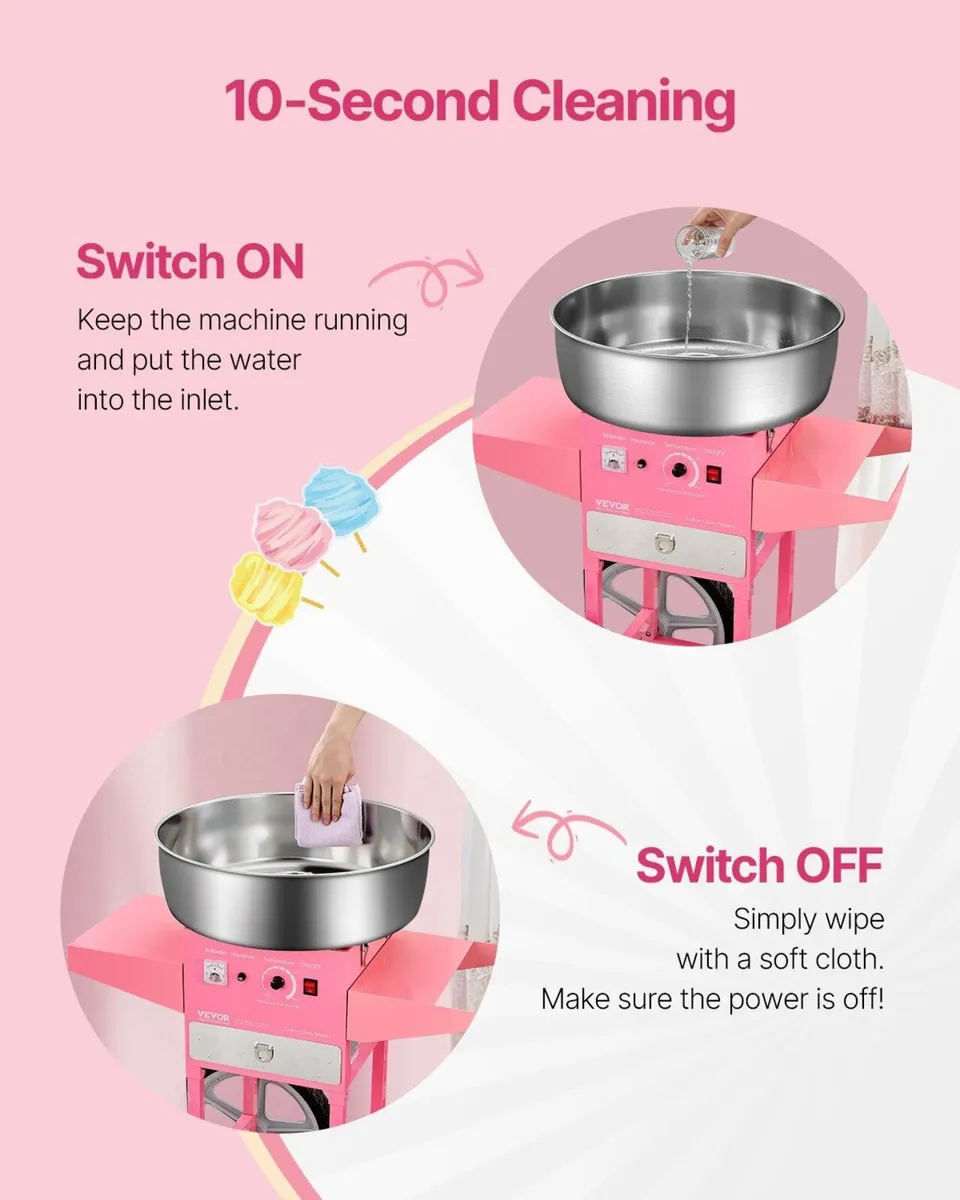 Pink Candy Floss Machine with Cart, 1000W - Image 4