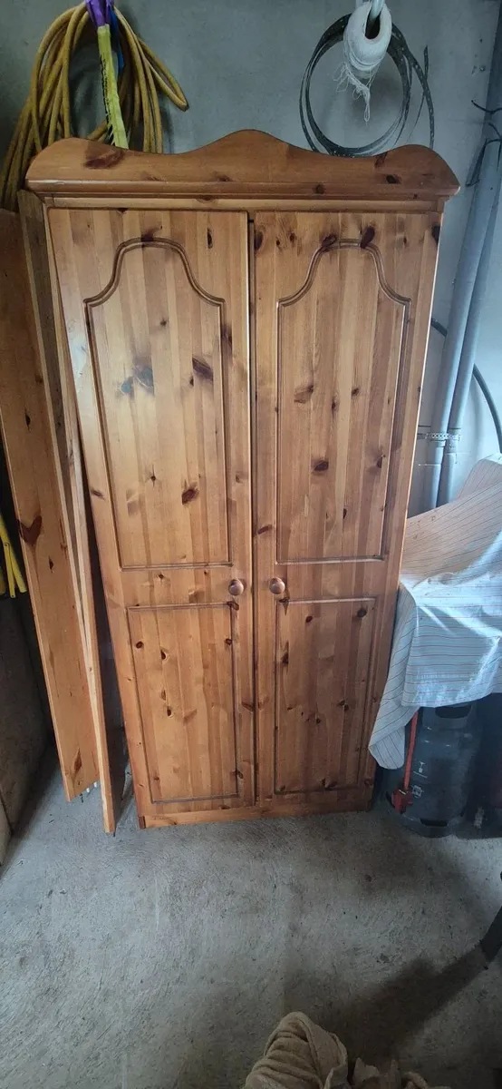 Pine bed and wardrobe - Image 1
