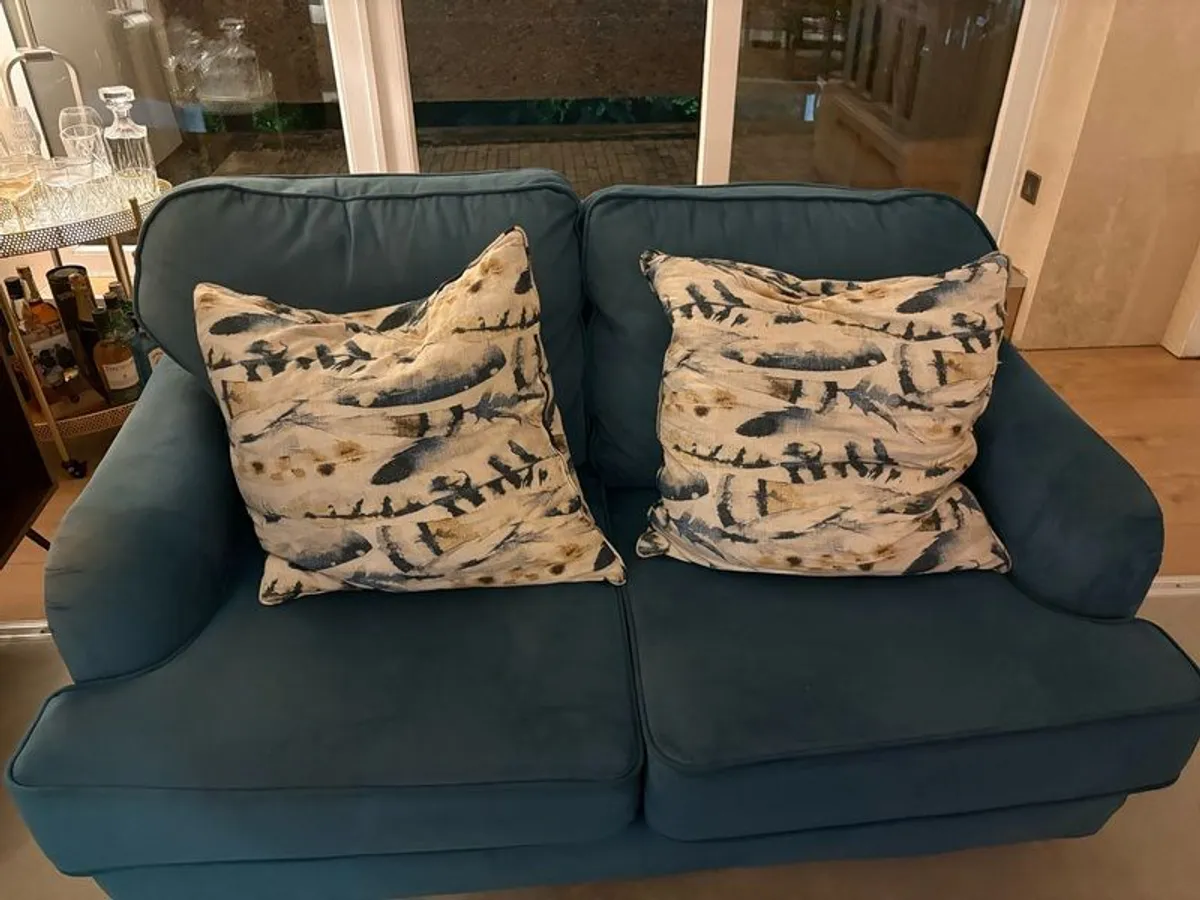 Blue Sofa with 2 x Paul Costello Cushions - Image 1