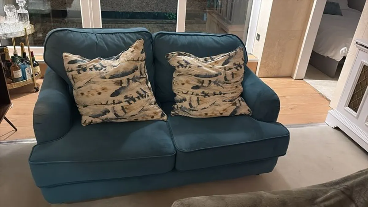 Blue Sofa with 2 x Paul Costello Cushions - Image 2