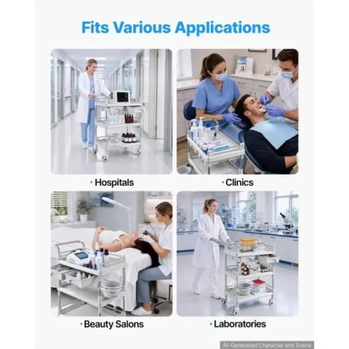 Medical Cart Three-Tier Medical Trolley Cart with - Image 4