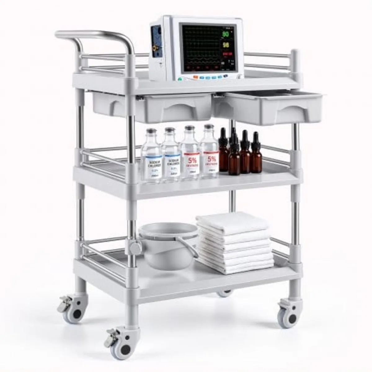 Medical Cart Three-Tier Medical Trolley Cart with - Image 1