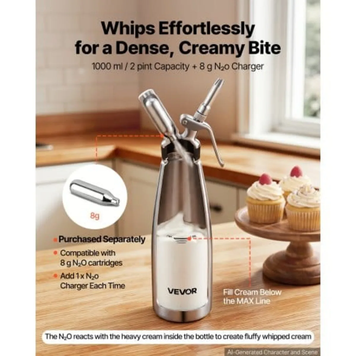 Professional 304 Stainless Steel Whipped Cream Dis - Image 3