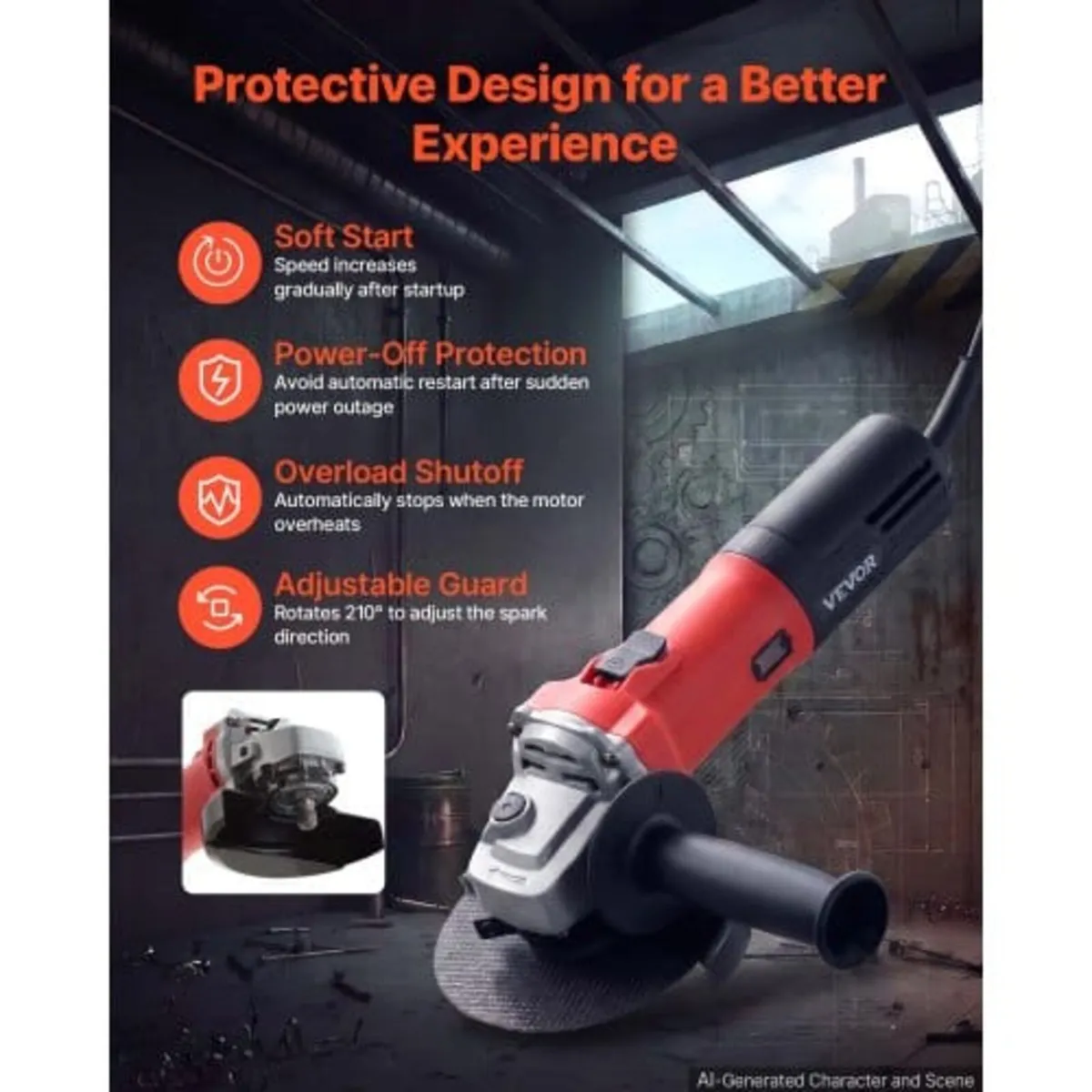 Angle Grinder, 125mm Electric Grinder Power Tool, - Image 3