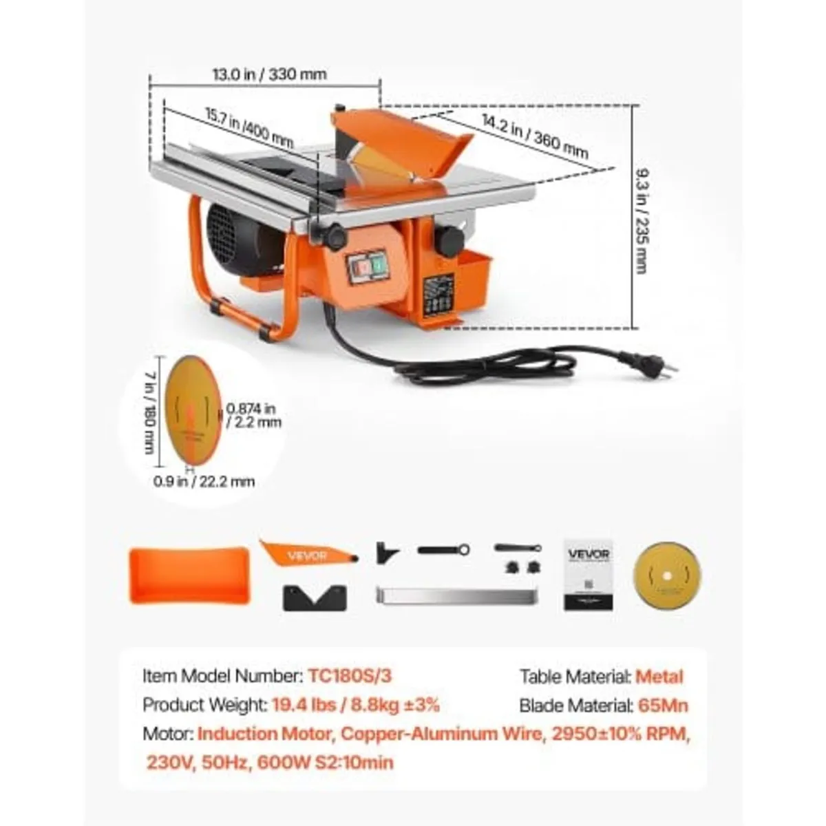 Wet Tile Saw 180 mm 65Mn Steel Blade 3000 RPM Tile - Image 2