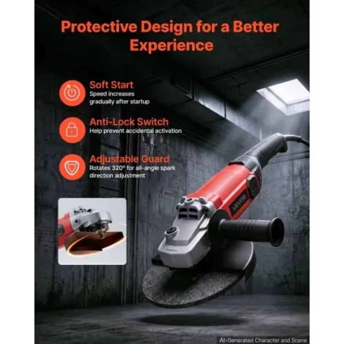 Angle Grinder, 230mm Electric Grinder Power Tool, - Image 4