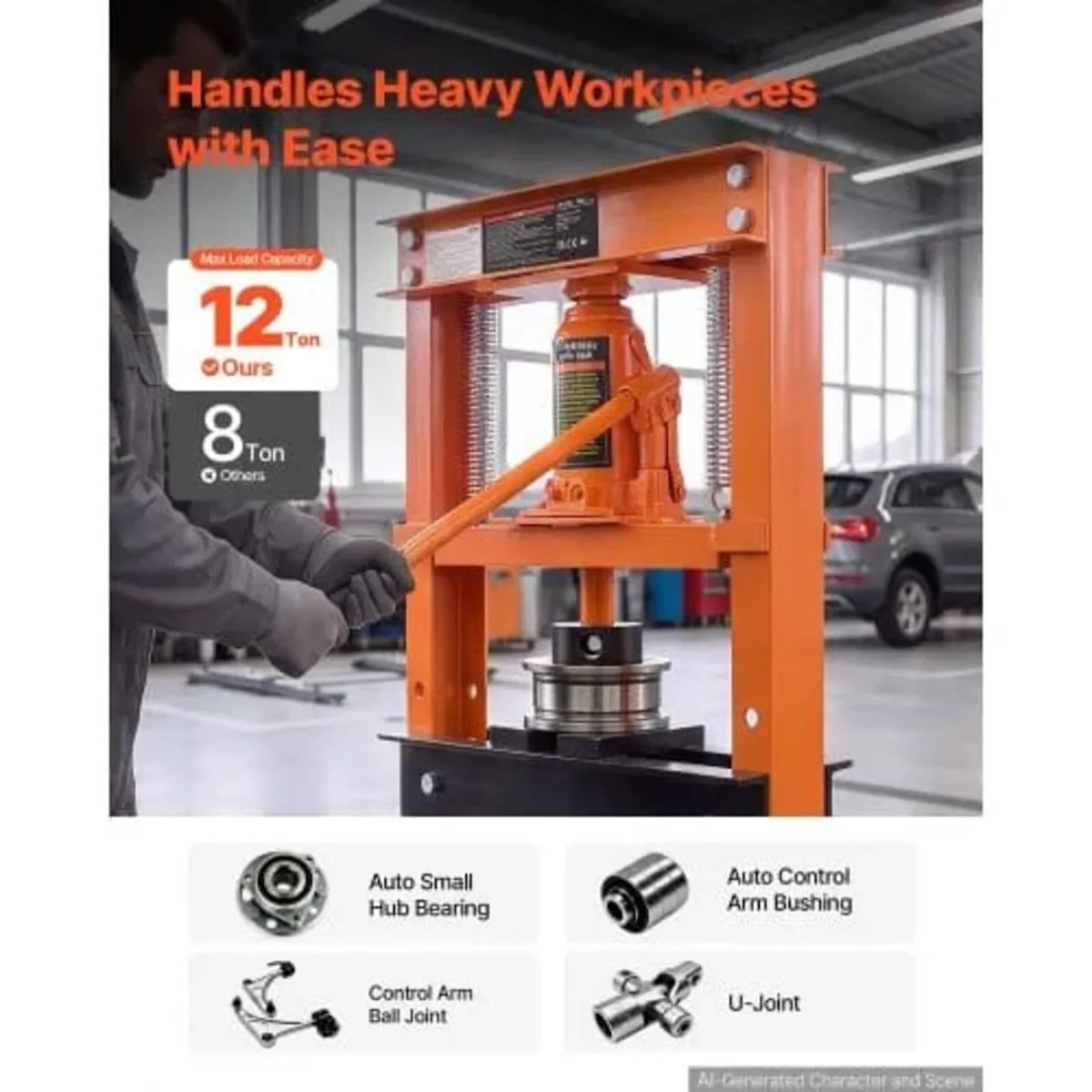 12 Ton Shop Press, H-Frame Garage Floor Bottle Jac - Image 3