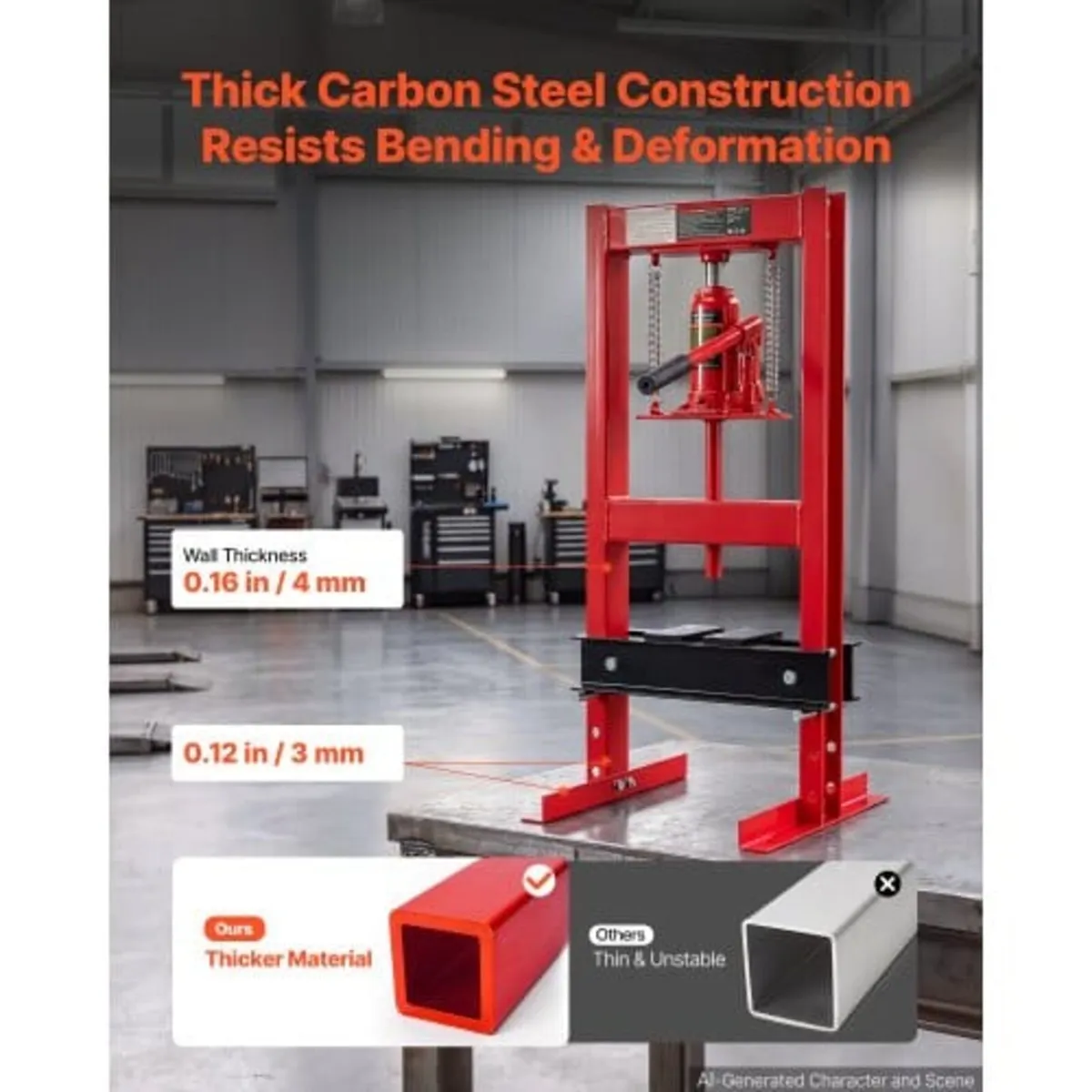 6 Ton Shop Press H-Frame Garage Benchtop Bottle Ja - Image 2