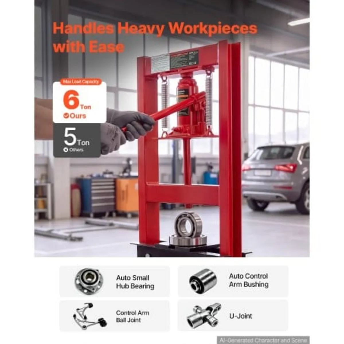 6 Ton Shop Press H-Frame Garage Benchtop Bottle Ja - Image 3