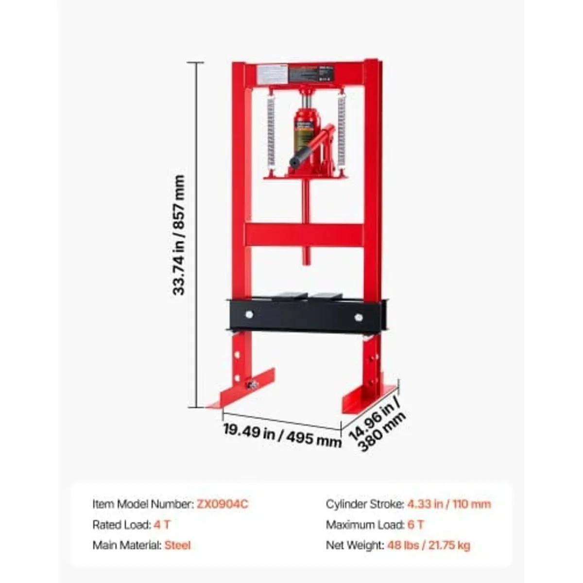 6 Ton Shop Press H-Frame Garage Benchtop Bottle Ja - Image 4