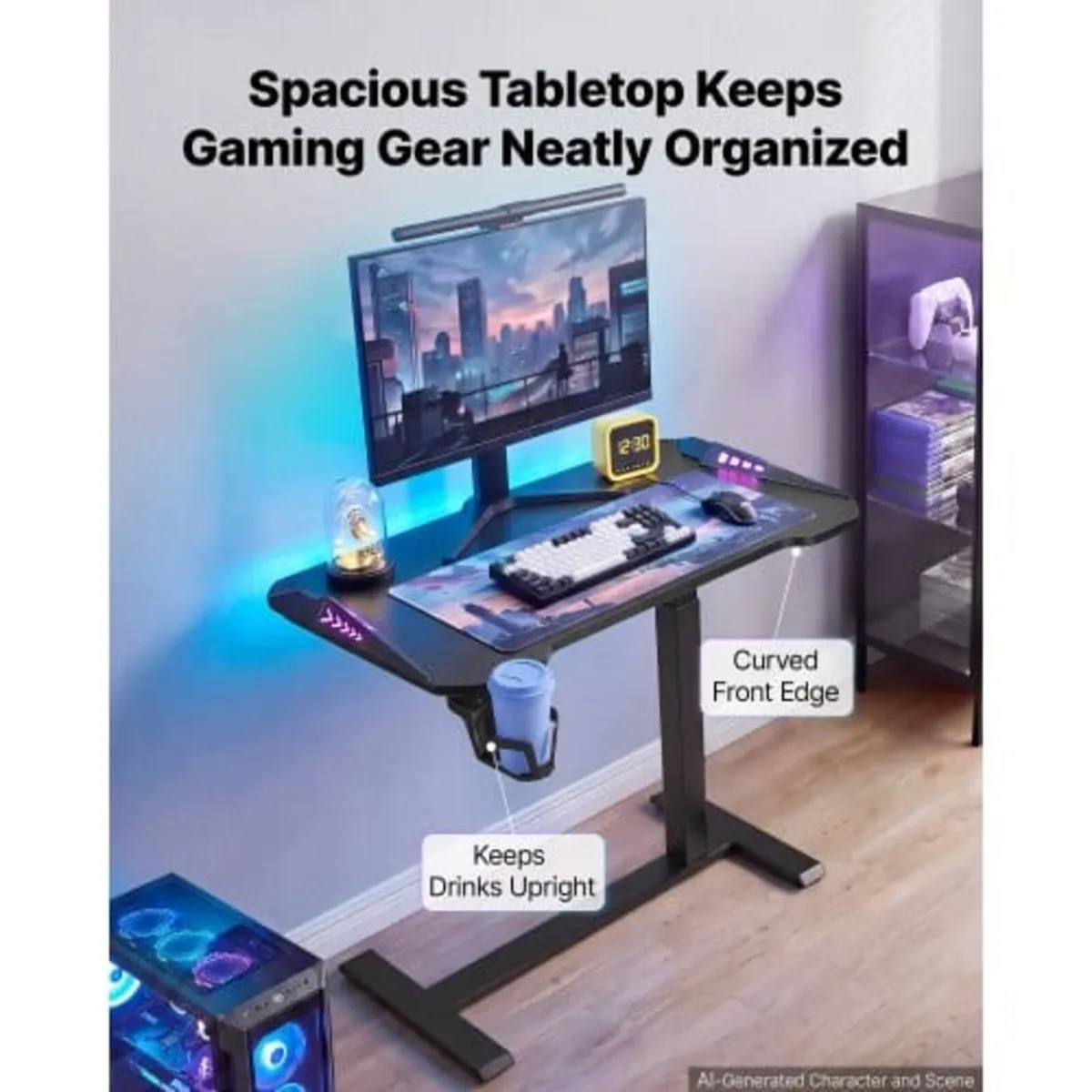 Overbed Table 800 x 450 mm Mobile Gaming Desk with - Image 2