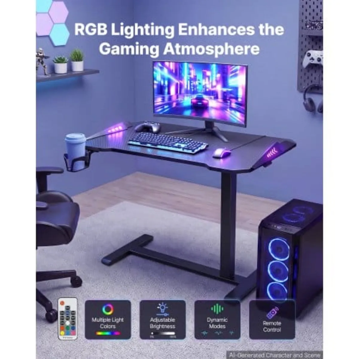Overbed Table 800 x 450 mm Mobile Gaming Desk with - Image 3