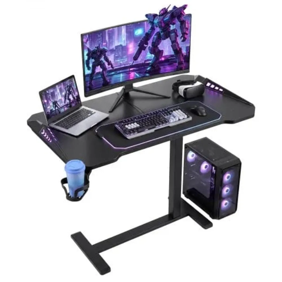 Overbed Table 800 x 450 mm Mobile Gaming Desk with - Image 1