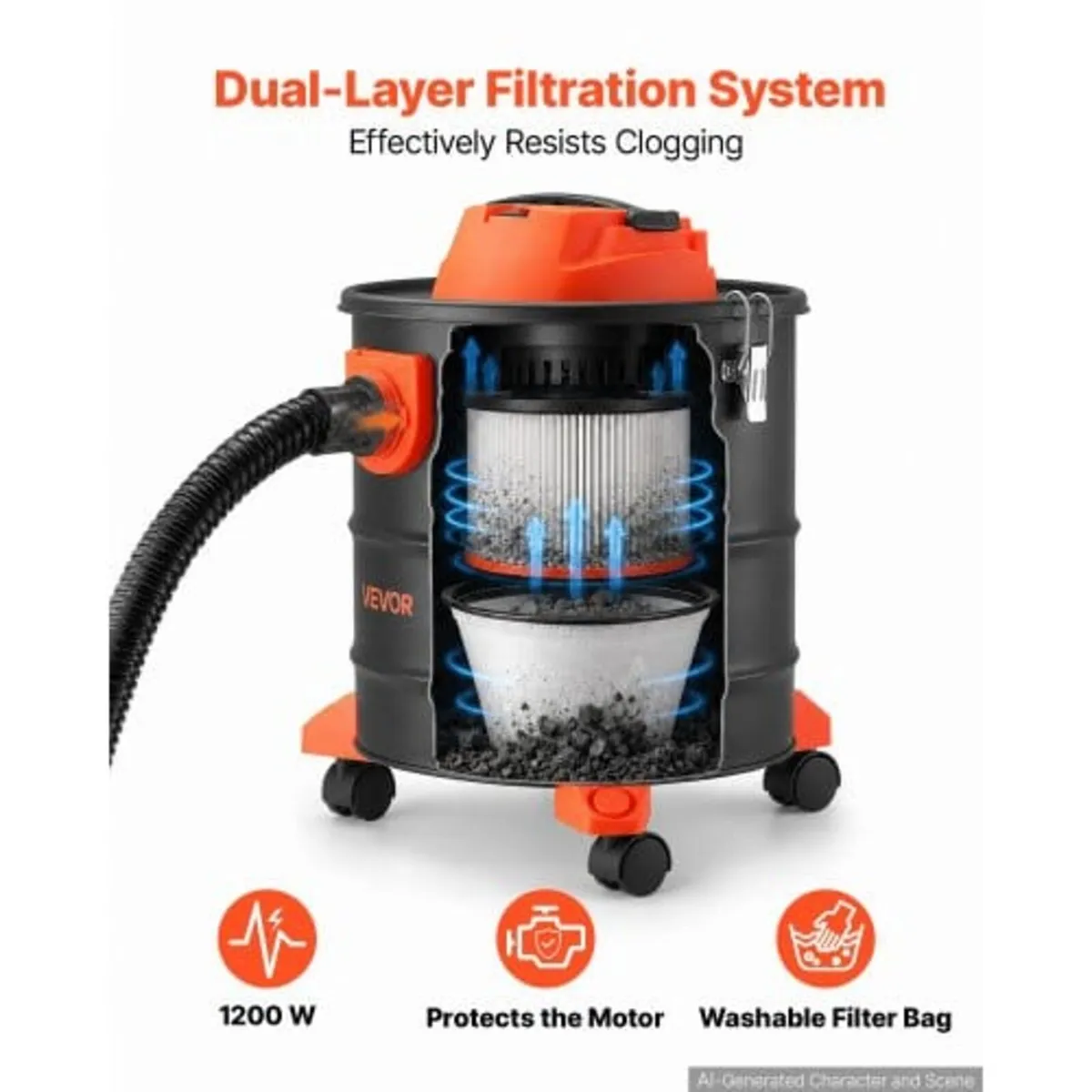 Ash Vacuum 20L, 1200W Power Fireplace Cleaner Ash - Image 2
