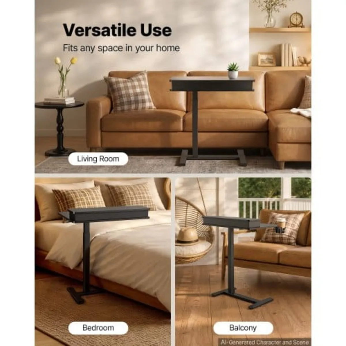 Overbed Table 700 x 500 mm Mobile Bedside Table wi - Image 3